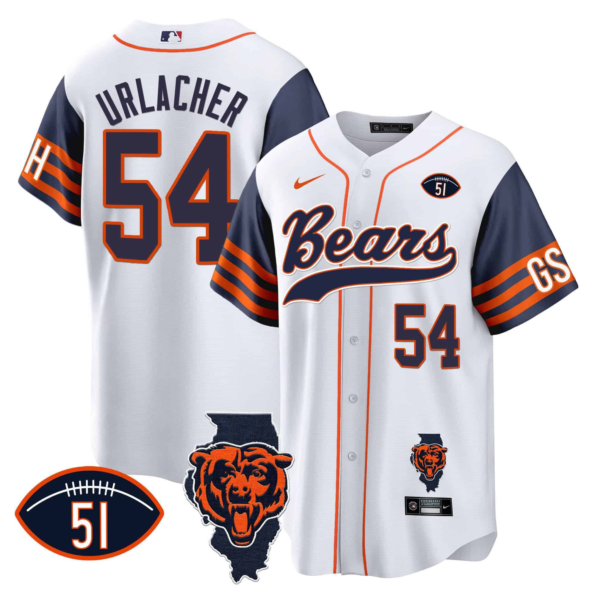 Men Chicago Bears #54 Urlacher White 2024 Nike Patch Baseball NFL Jersey style 1
